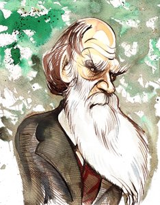 Charles Darwin (naturaliste et écrivain anglais, 1809-82) caricature en couleur